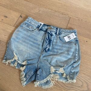 Good American Light Blue Distressed Denim Shorts